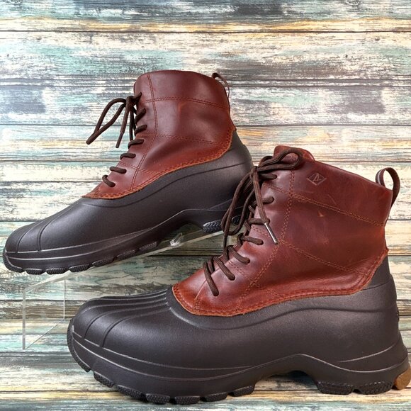 Sperry Winter Boots Mens Sz 10.5 Brown Leather Waterproof Rain Snow Lightweight - Picture 2 of 11